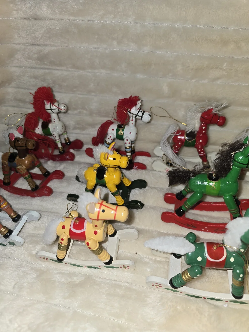 12 Vintage wooden Rocking Horse Christmas Ornaments